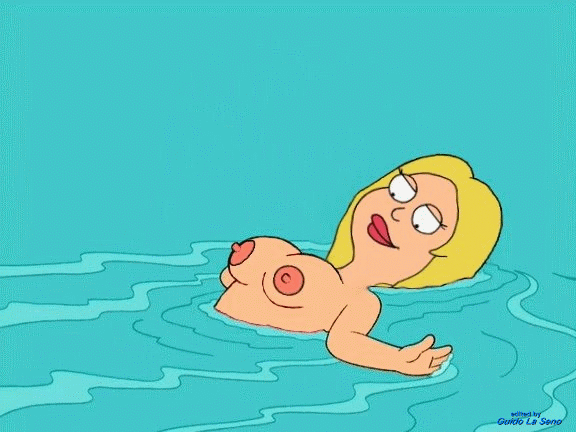 1girl american_dad big_breasts blonde bouncing_breasts breasts eyes francine_smith gif guido_l hair lips milf nipples partially_submerged swimming water