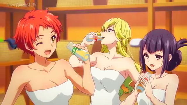 anime big_breasts breasts cleavage medium_breasts multiple_girls musaigen_no_phantom_world naked_towel tagme towel white_towel