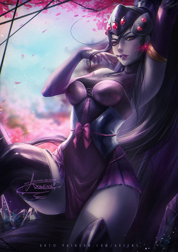 axsens clothed clothes clothing corset hand_behind_head outside overwatch thigh_high_boots tree widowmaker