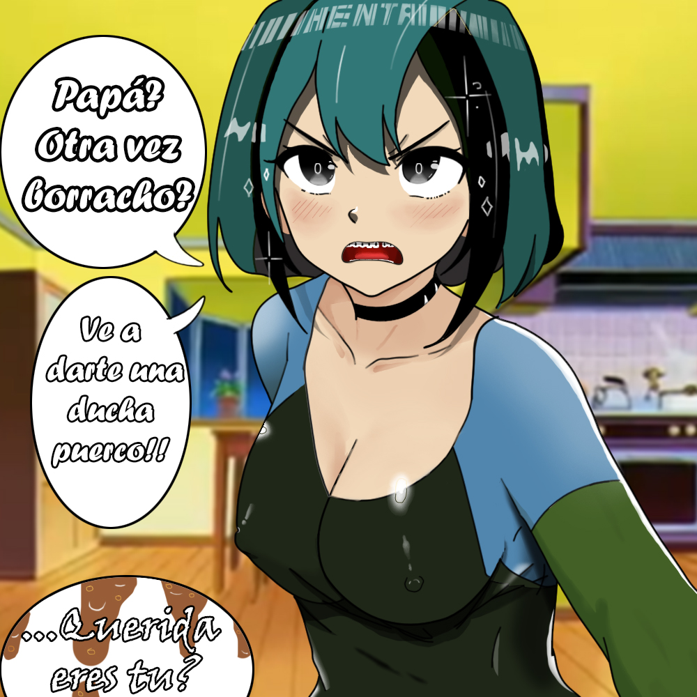 1girl alexandra_benith_(artist) black_eyes black_hair breasts cartoon cartoon_network drunk dyed_hair fanart goth green_hair gwen_(tdi) hourglass_figure meme nipples pale-skinned_female penis surprised text thick_ass thick_legs thick_thighs total_drama_island translation_request two_tone_hair