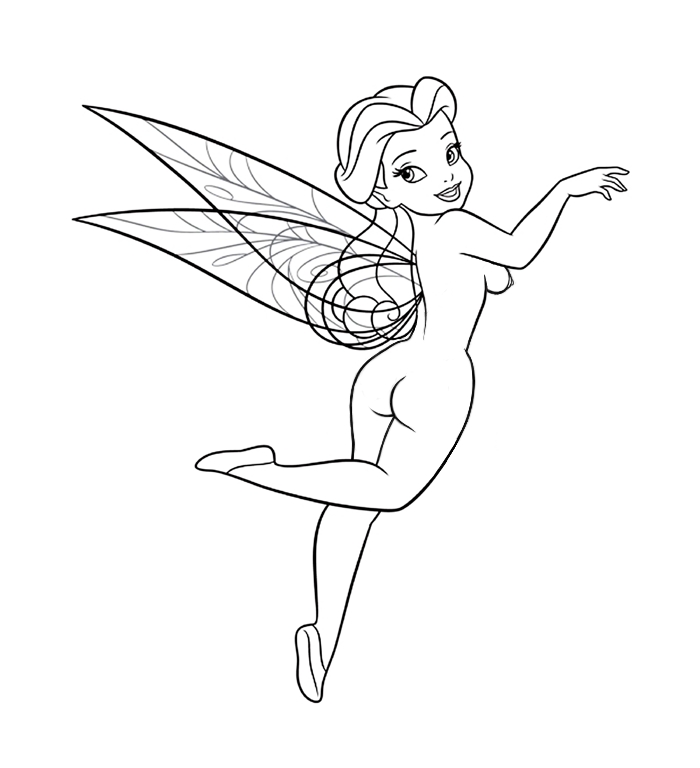 1girl ass disney disney_fairies fairy fairy_wings female looking_back monochrome nude rosetta wings