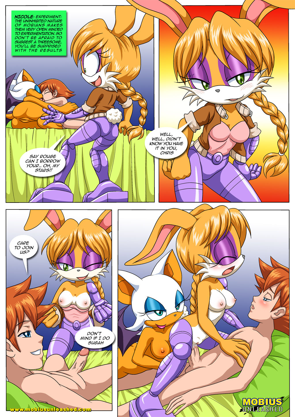 archie_comics bbmbbf bunnie_rabbot chris_thorndyke interspecies_intercourse mobius_unleashed palcomix rouge_the_bat sega sonic_(series) sonic_the_hedgehog_(series) sonic_x