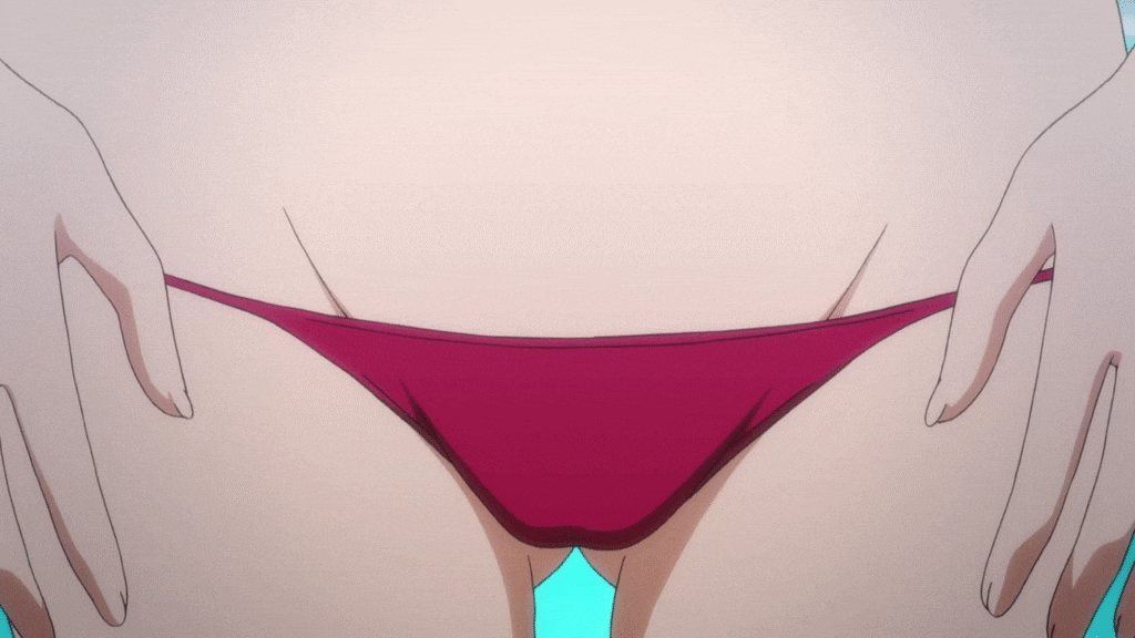 16:9_aspect_ratio 1girl areola arms_(company) bent_over big_breasts bikini_bottom blue_hair breasts brown_eyes gif hanging_breasts isuca large_filesize leaning_forward long_hair looking_at_viewer navel nipples purple_hair screen_capture shimazu_suseri smile talking tied_hair topless twin_tails