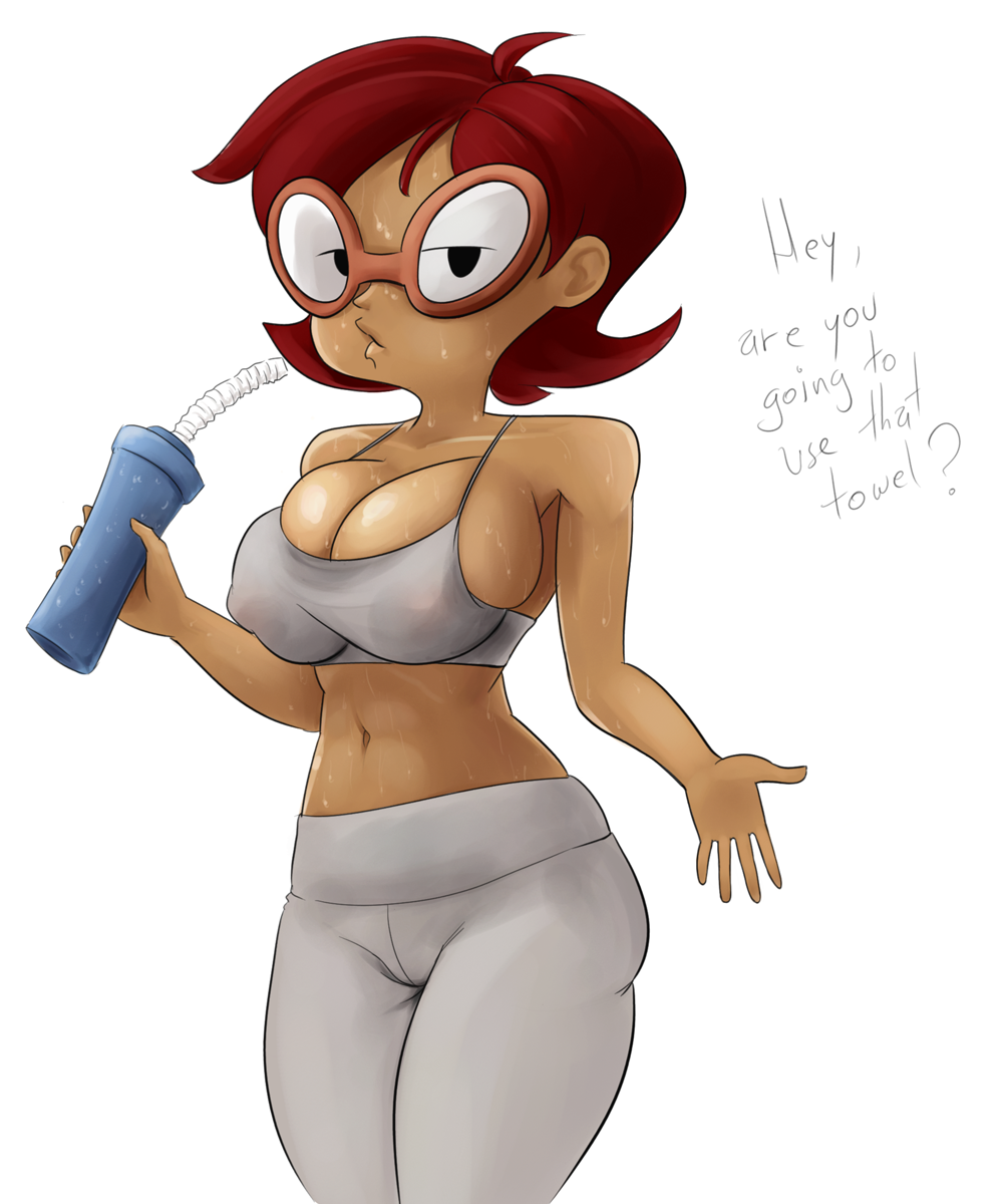 big_breasts breasts brown_hair brown_skin chalkzone cleavage female glasses penny_sanchez solo