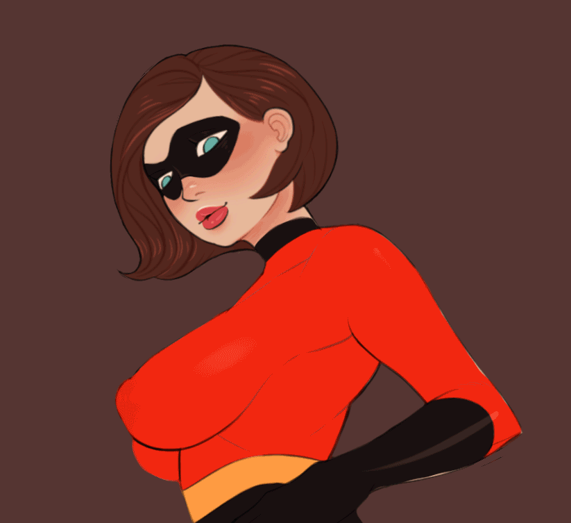 bouncing_breasts gif gloves helen_parr large_breasts mask nipples striping the_incredibles