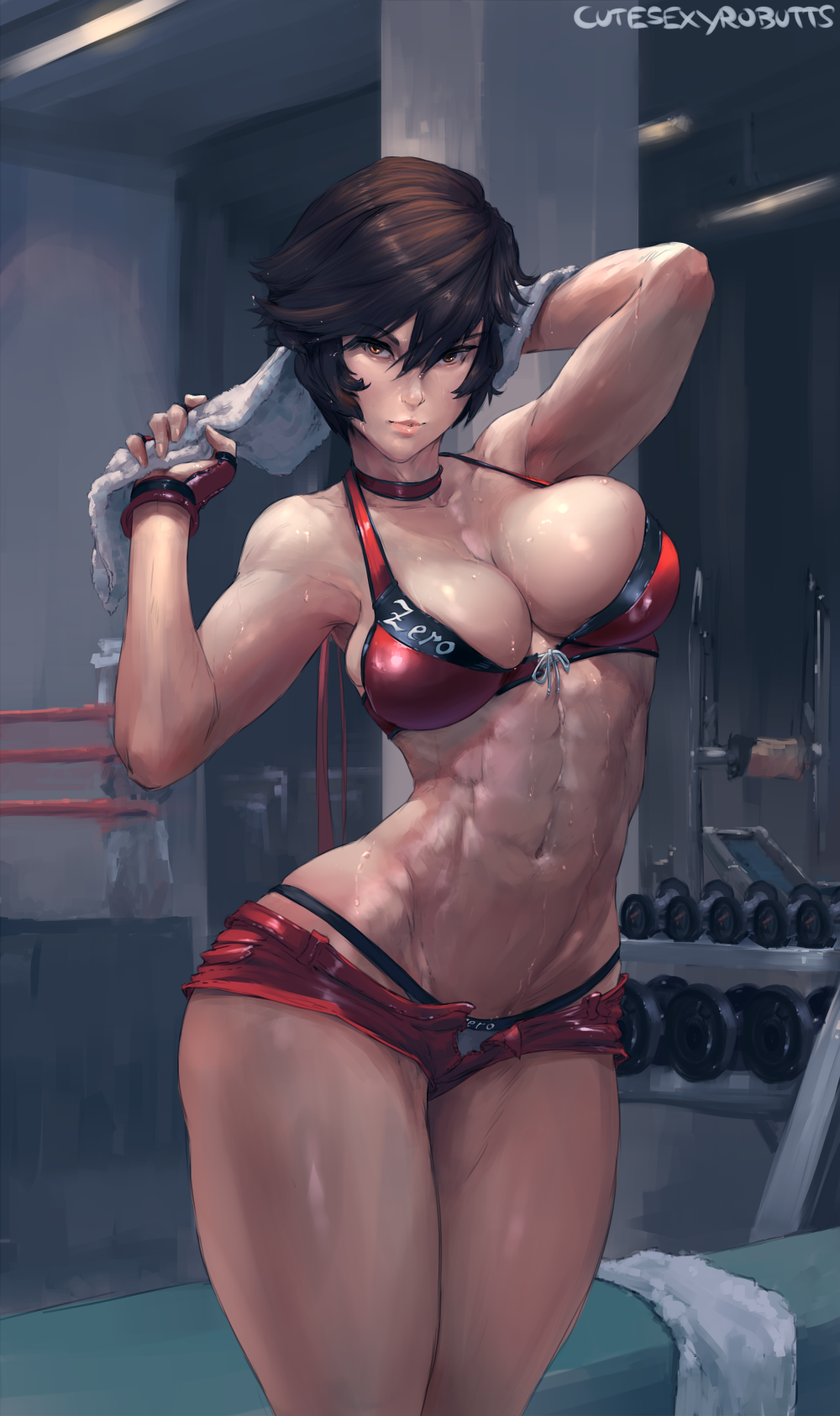 1girl abs alluring athletic_female big_breasts breasts cleavage cutesexyrobutts female_abs female_only fit_female hinomoto_reiko konami looking_at_viewer reiko_hinomoto rumble_roses