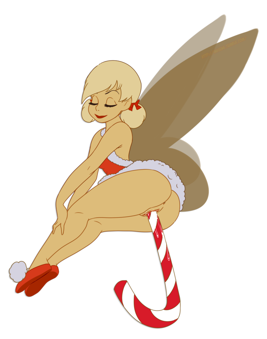 1girl alternate_costume alternate_hairstyle ass big_ass big_breasts blonde_hair breasts candy_cane candy_cane_dildo christmas closed_eyes disney disney_fairies fairy fairy_wings female female_only inusen no_panties peter_pan pussy pussy_juice solo solo_female tinker_bell transparent_background vaginal vaginal_insertion vaginal_object_insertion wings