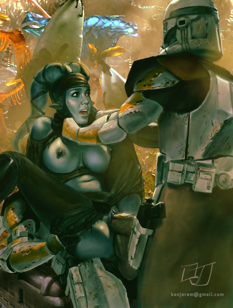 1girl 2boys aayla_secura alien anal anal_penetration ass blue_skin breasts clone_trooper double_penetration female female_alien human human/alien interspecies kinkyjimmy male/female male_human male_human/female_alien partially_clothed revenge_of_the_sith sex shabby_blue star_wars threesome torn_clothes twi'lek vaginal vaginal_penetration