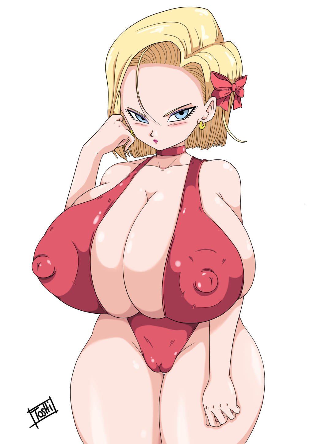 1girl android_18 dragon_ball dragon_ball_z female female_only png red_swimsuit solo swimsuit toshiso_(artist) transparent_background