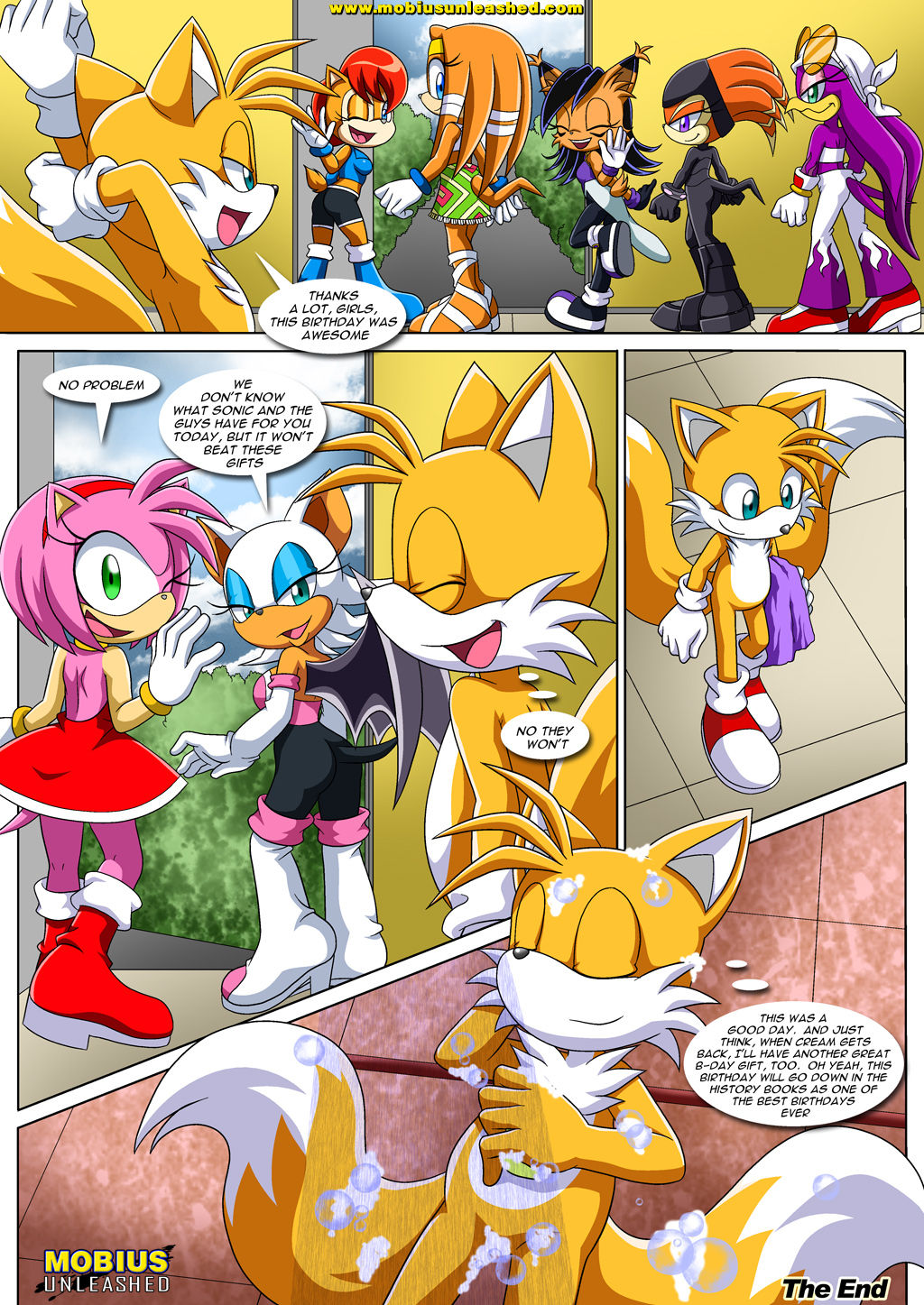 amy_rose archie_comics bbmbbf happai_birthday miles_"tails"_prower mobius_unleashed nicole_the_lynx palcomix rouge_the_bat sally_acorn sega shade_the_echidna sonic_(series) sonic_the_hedgehog_(series) tikal_the_echidna wave_the_swallow