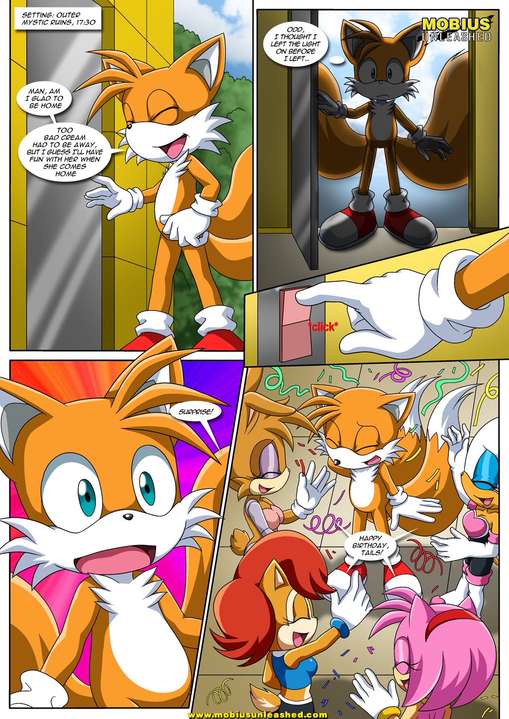 amy_rose archie_comics bbmbbf bunnie_rabbot happai_birthday miles_"tails"_prower mobius_unleashed palcomix rouge_the_bat sally_acorn sega sonic_(series) sonic_the_hedgehog_(series)