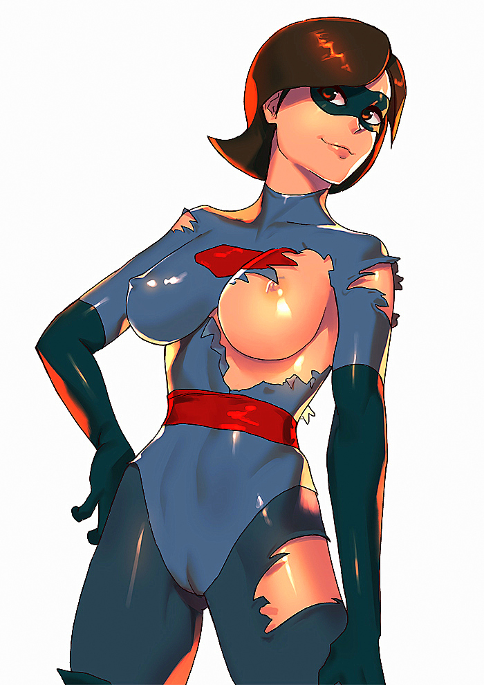 breast cameltoe gloves helen_parr leotard mask nipple the_incredibles tights torn_clothes