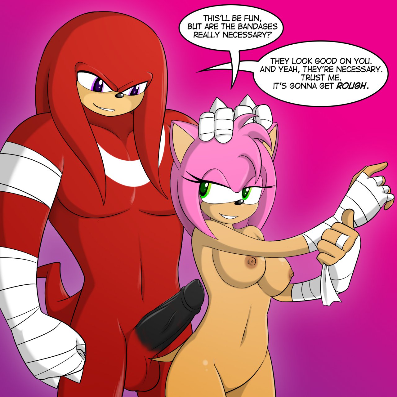 amy_rose athletic_tape imminent_sex knuckles_the_echidna smile sonic_boom speech_bubble