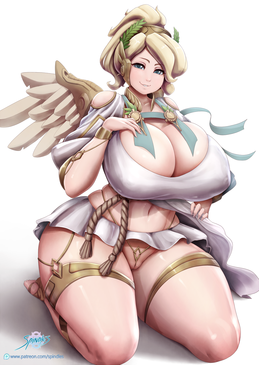 1girl 2018 angela_ziegler blizzard_entertainment blonde_hair breasts cosplay huge_breasts mercy_(overwatch) overwatch sexy sexy_body spindlesx wings