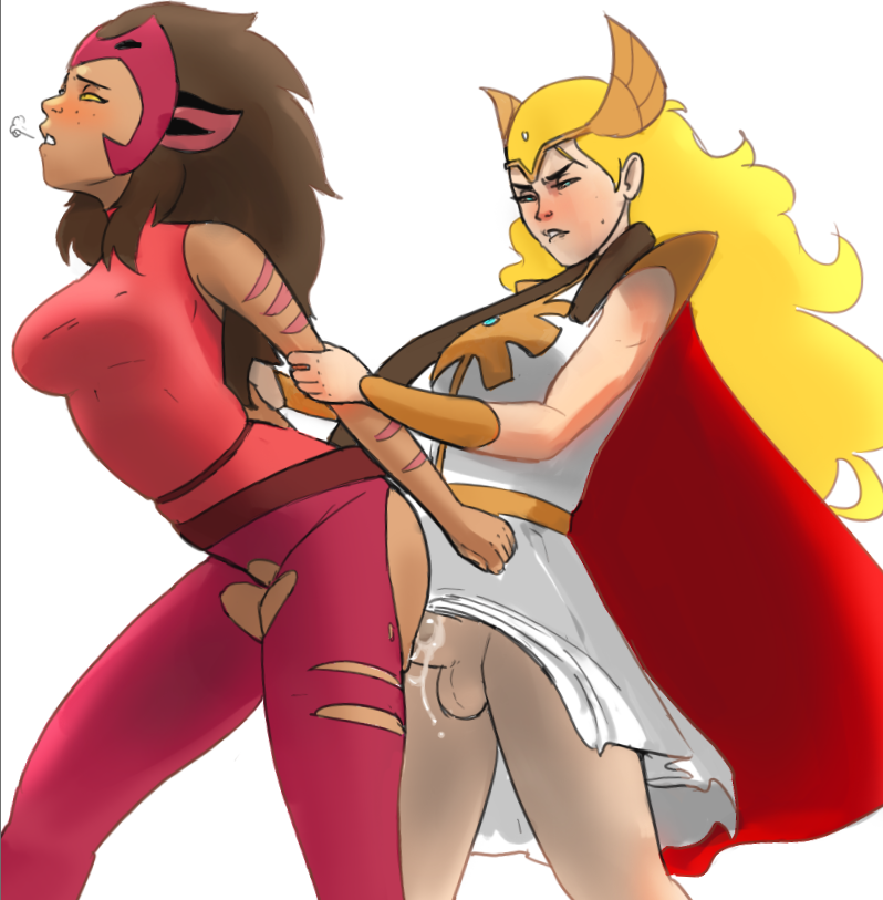 2girls adora_(she-ra) ambiguous_penetration animal_humanoid arm_grab blonde_hair blue_eyes blush bottomless breasts brown_hair brown_tail cape cat_humanoid catra clothed clothing cum cum_on_penis digital_media_(artwork) doggy_position duo feline female freckles from_behind futanari futanari_on_female hair hand_on_arm headpiece human humanoid long_hair looking_up mammal multiple_girls necrolepsy orgasm penetration penis princess_adora red_clothing sex she-ra she-ra_and_the_princesses_of_power simple_background standing striped_skin stripes testicles torn_clothing white_background yellow_eyes yuri