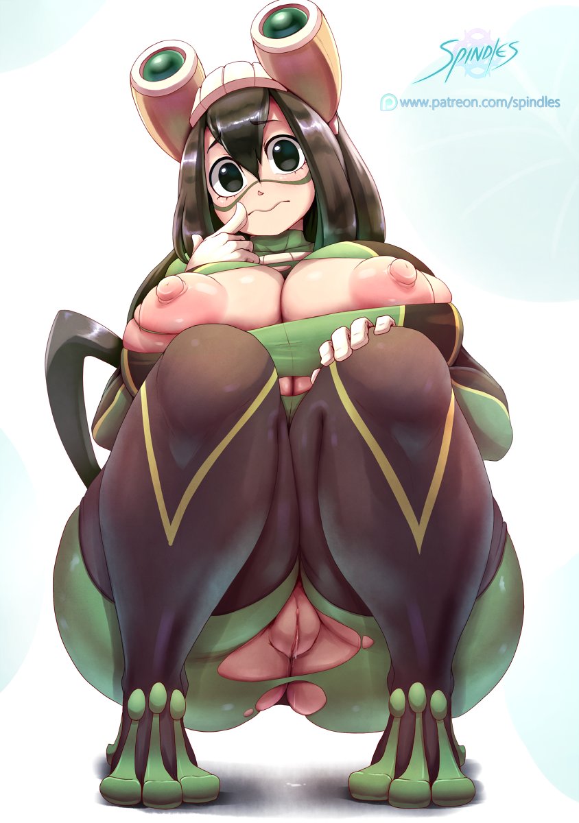1girl 2018 5_fingers animal_humanoid areolae big_breasts black_eyes black_hair bodysuit bottomless breasts costume curvy eyebrows eyebrows_visible_through_hair eyelashes female female_only frog_humanoid goggles hair hips huge_ass huge_breasts human humanoid large_areolae long_hair looking_at_viewer my_hero_academia nipples no_panties no_underwear pussy sexy sexy_body sexy_breasts skin_tight solo spindles spindlesx squatting superheroine text thick_thighs thighs torn_bodysuit torn_clothes tsuyu_asui url watermark wide_hips