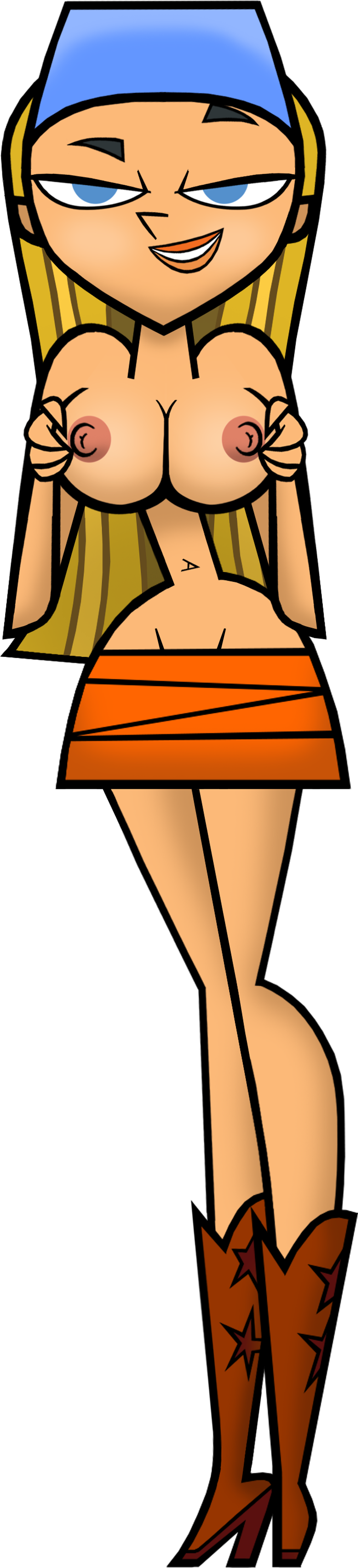 areolae bandanna blonde_hair blue_eyes breasts cartoon_network codl_(artist) hourglass_figure huge_breasts kerchief lindsay_(tdi) long_blonde_hair long_hair navel nipples striped_hair thick_ass thick_legs thick_thighs total_drama_island two_tone_hair wasp_waist