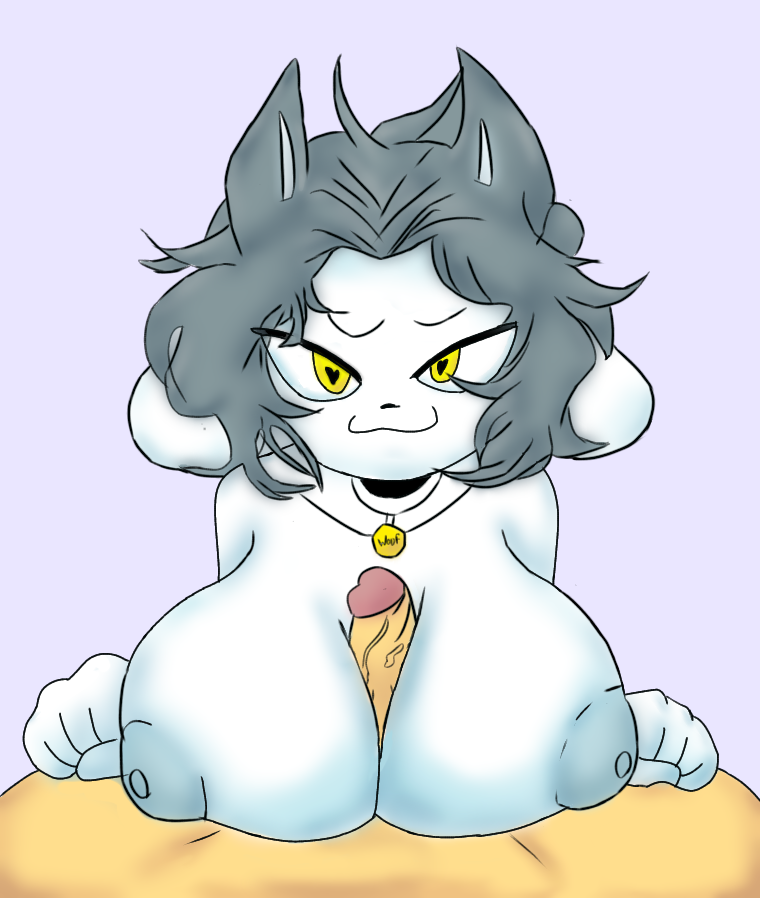 ' 1boy 1girl anonymous big_breasts breasts color_edit colored edit female_focus furry huge_breasts male male_pov nejtacoz58m8 nude outercourse paizuri pov simple_background solo_focus temmie temmie_(undertale) undertale undertale_(series) unseen_male_face video_game_character video_games white_fur yellow_eyes