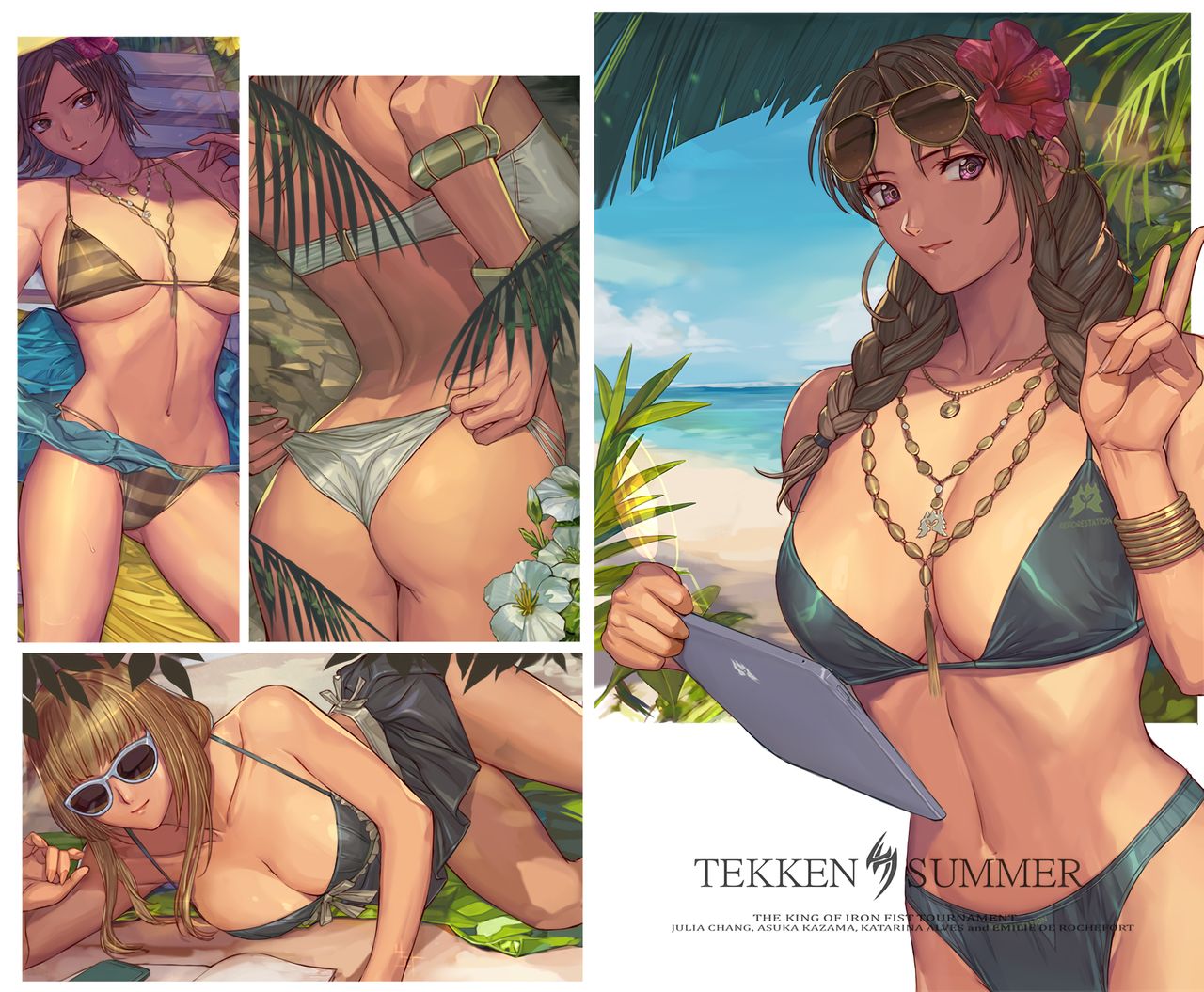 4girls alluring asuka_kazama beach bikini emilie_de_rochefort hot ibanen julia_chang katarina_alves kazama_asuka namco tekken tekken_7