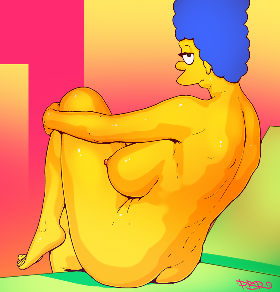 ass big_breasts erect_nipples facing_away marge_simpson nude pbrown the_simpsons thighs viewed_from_behind