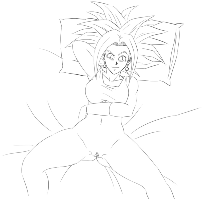 1girl 1girl dragon_ball dragon_ball_super drawn female_only kefla looking_at_viewer monochrome nude