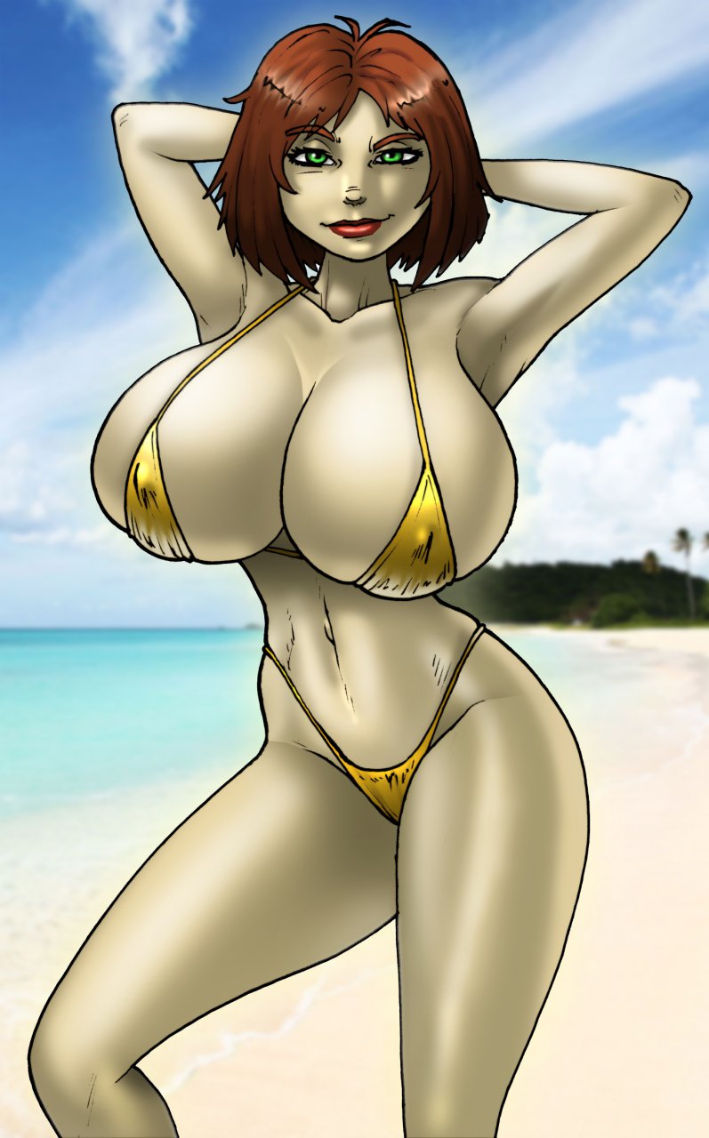 april_o'neil beach big_breasts bikini breasts teenage_mutant_ninja_turtles wilko