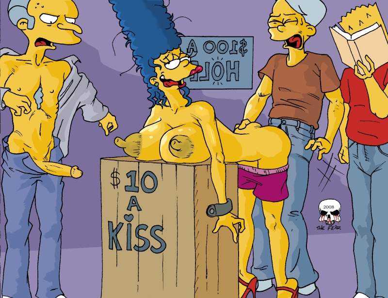 ahegao ass ass_grab bart_simpson bent_over breasts from_behind high_heels marge_simpson montgomery_burns open_shirt pants_down penis the_fear the_simpsons yellow_skin