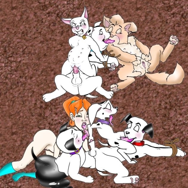 101_dalmatians amber_(101_dalmations) angel angel_(101_dalmations) anthro beastiality cadpig disney eric_the_red group_sex licking lucky_(101_dalmatians) oddball_(101_dalmations) rolly two-tone twotone