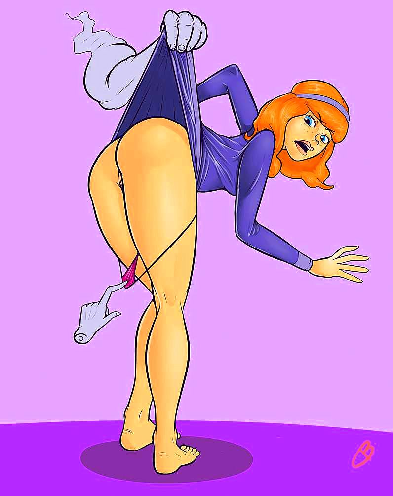 ass bent_over daphne_blake dress_lift female hairband panties_pull panties_pulled_down panty_pull pulling_panties_down pussy red_hair scooby-doo thighs
