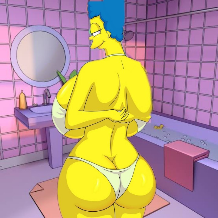bathroom big_ass big_breasts huge_ass huge_breasts marge_simpson milf milf the_simpsons yellow_skin