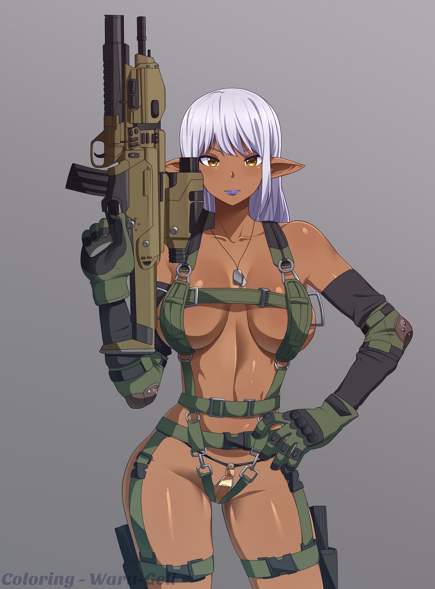 big_breasts breasts gate_-_jieitai_ka_no_chi_nite_kaku_tatakaeri holster looking_at_viewer rifle tactical_gear yao_ha_ducy yao_haa_dushi