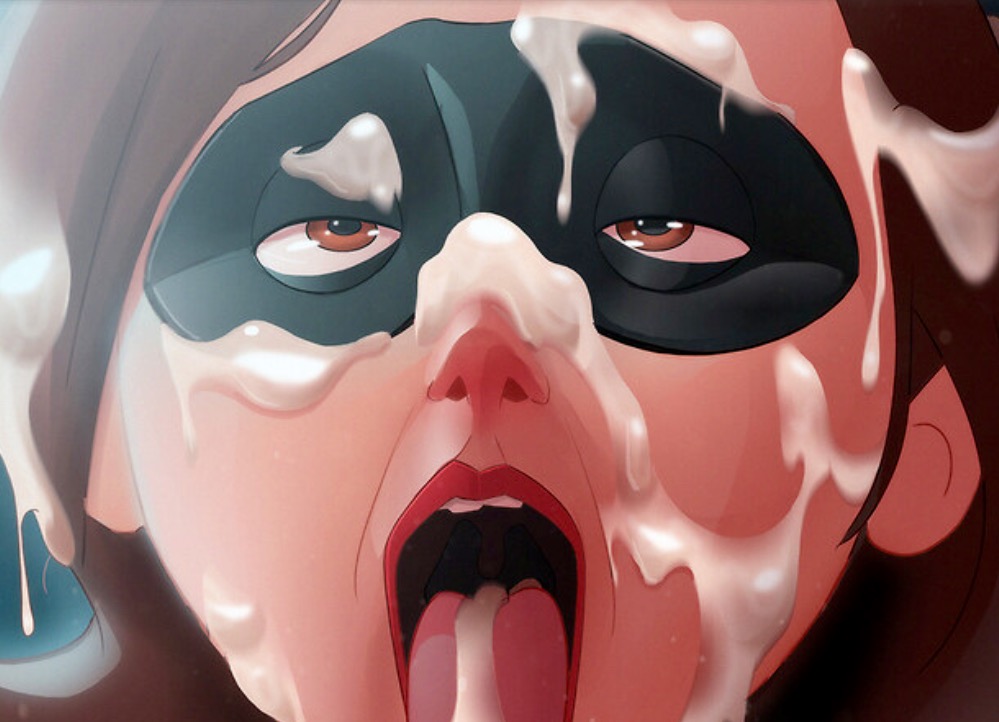 1girl after_sex ahegao bitch brunette caucasian close-up cum cum_on_face cum_on_hair cum_on_tongue cumshot datguyphil elastigirl eye_mask eyemask female helen_parr looking_at_viewer mask milf open_mouth red_eyes sexy slut the_incredibles