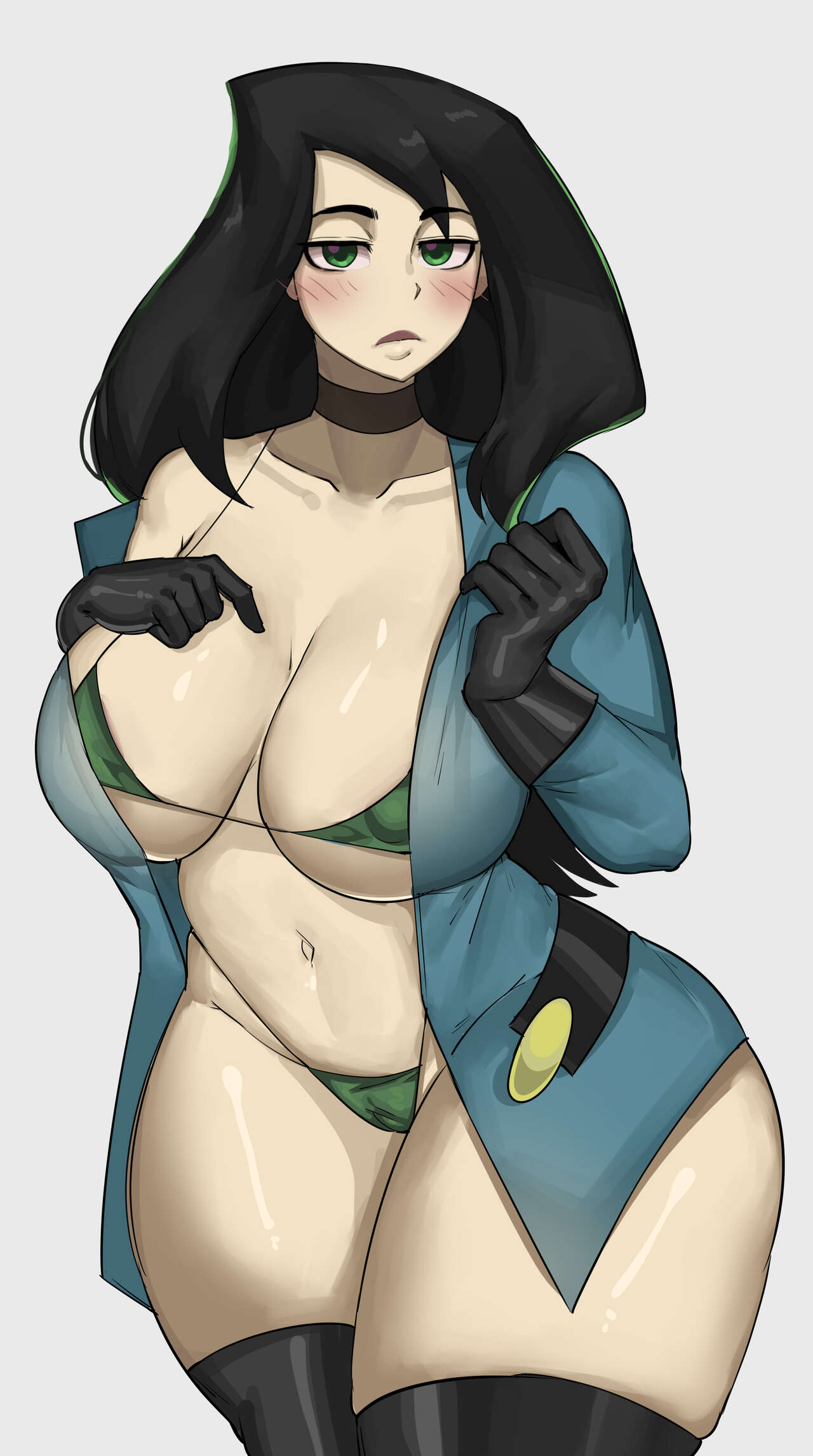 big_breasts cameltoe gloves jacket kim_possible micro_bra shego thigh_high_boots thighs thong