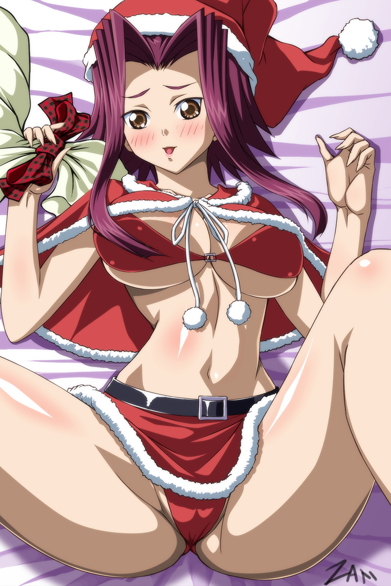 1girl akiza_izinski christmas konami nipples yu-gi-oh! yu-gi-oh!_5d's