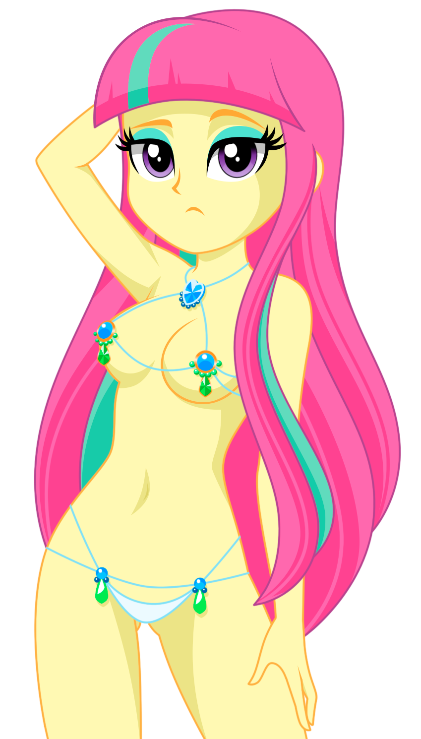1girl almost_nude breasts equestria_girls female female_only freckles friendship_is_magic long_hair looking_at_viewer mostly_nude my_little_pony panties solo sour_sweet standing white_background