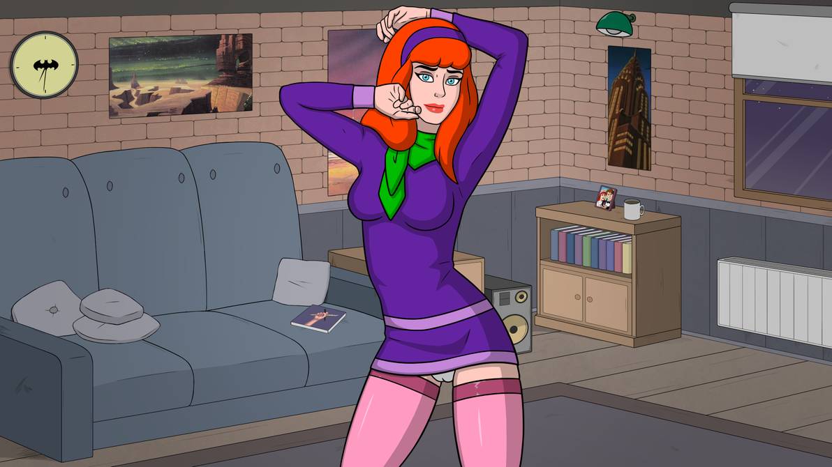 1girl cameltoe daphne_blake dress female female_only hairband indoors looking_at_viewer minidress panties red_hair scooby-doo solo standing stockings thighs