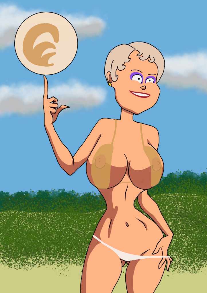 1_girl 1girl arms big_breasts breasts ericka_van_helsing female female_only hips hotel_transylvania legs lipstick nipples outdoors outside see-through see_through short_hair smile teeth thong white_hair