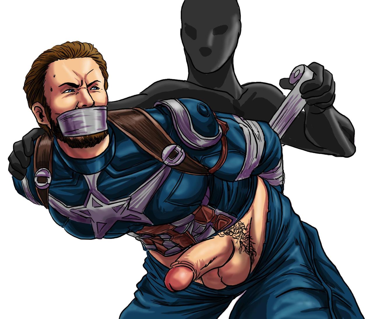 captain_america erect_penis gay kidnapped male male_only steve_rogers tape_gag yaoi