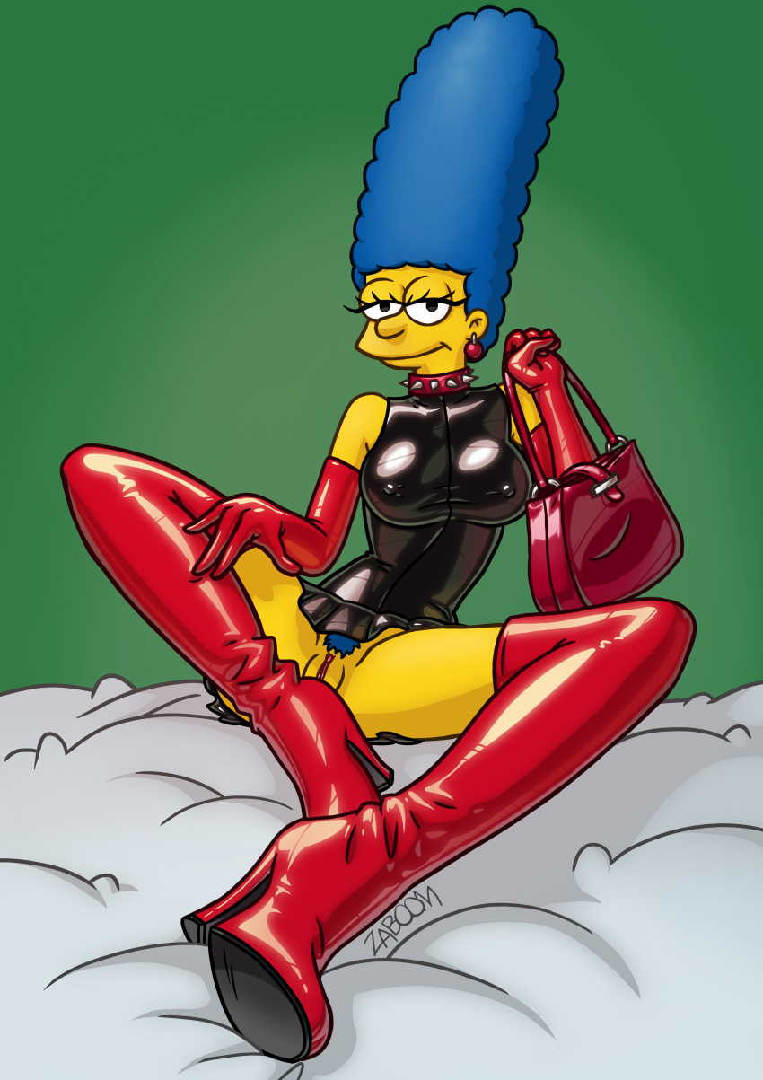 boots bottomless gloves marge_simpson pvc shaved_pussy the_simpsons thighs
