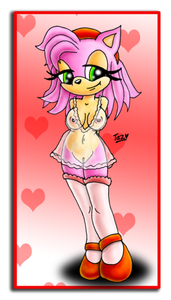 amy_rose breasts furry green_eyes hairband high_heels innocenttazlet nightgown nipples nude pink_hair pussy see_through sega shiny short_hair smile solo sonic_(series) sonic_team