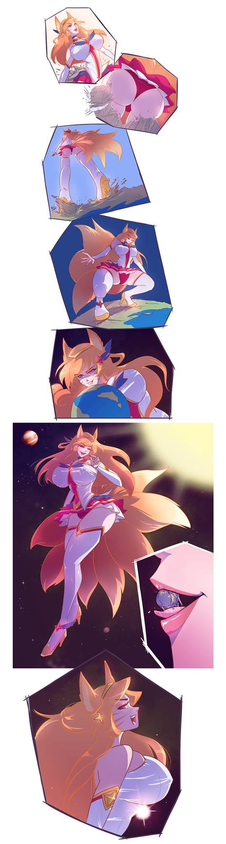 1girl ahri breast_expansion comic female_only giantess league_of_legends space