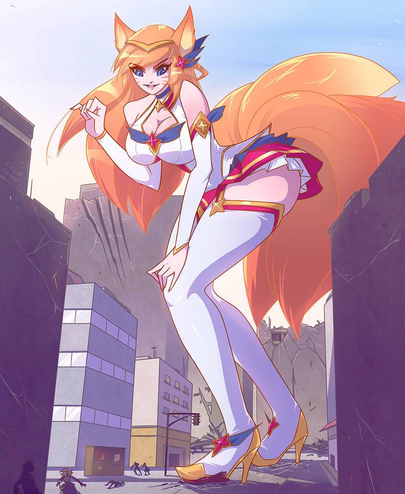 1girl ahri building comic female_only giantess league_of_legends