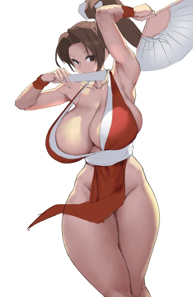 1girl 1girl alternate_costume big_breasts breasts brown_hair cosplay fatal_fury impossible_clothes japanese_clothes king_of_fighters long_hair mai_natsume mai_shiranui revealing_clothes
