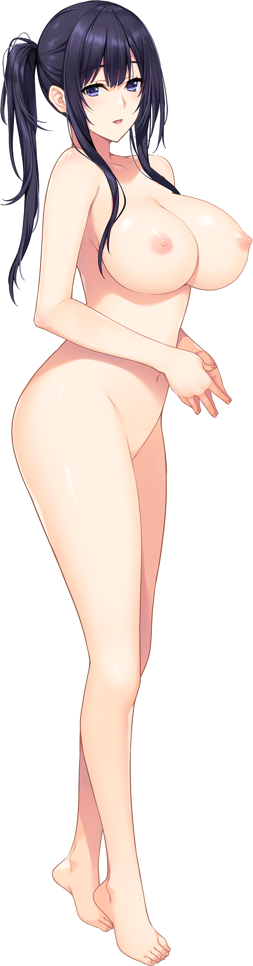 1girl 1girl 1girl bangs barefoot big_breasts black_hair blue_eyes breasts cg_art completely_nude feet full_body game_cg hands_together high_resolution huge_breasts iizuki_tasuku long_hair long_image navel nipples nude official_art open_mouth ponytail sidelocks suiren_to_shion tall_image tied_hair transparent_background very_high_resolution wakami_suiren