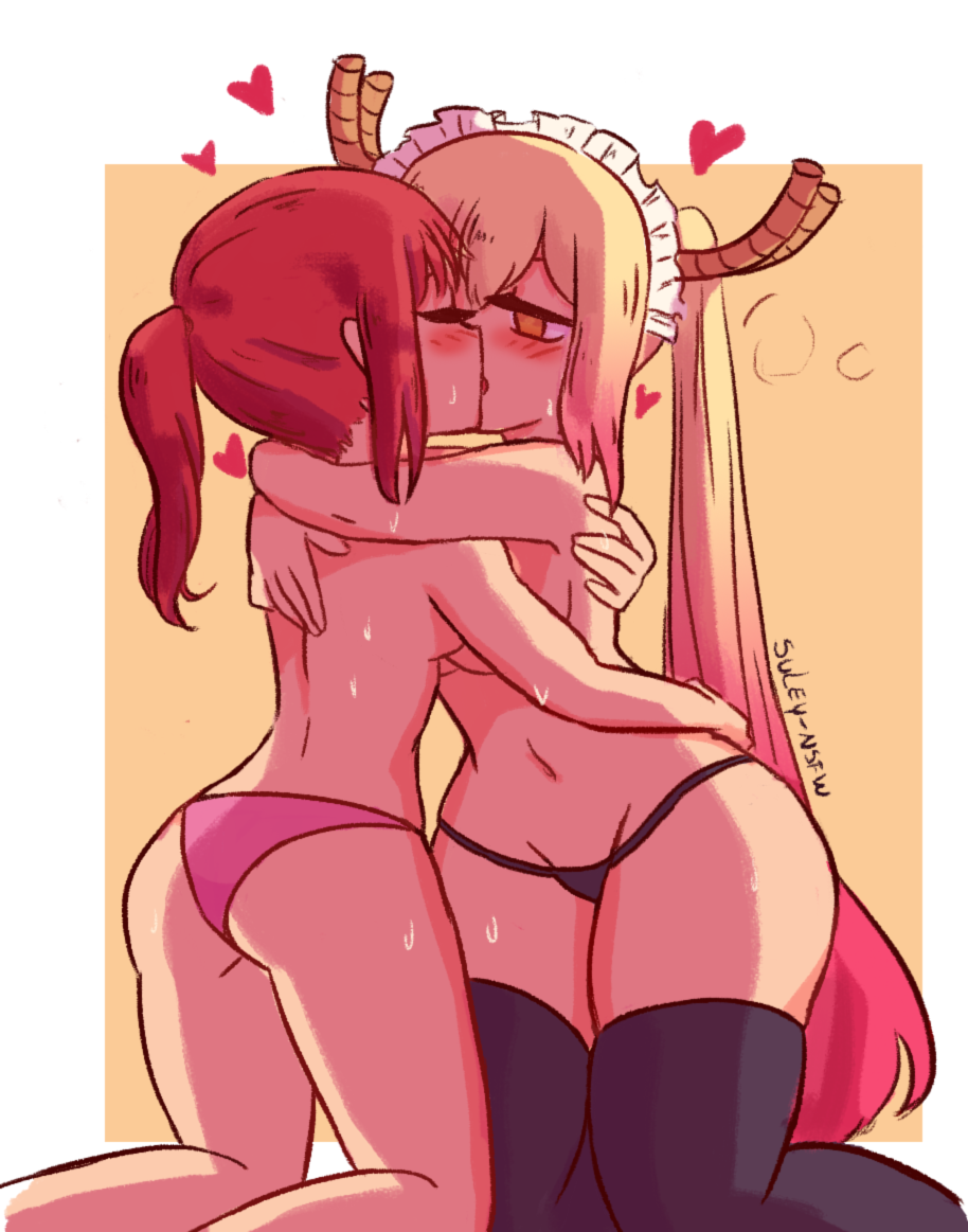 &lt;3 1girl 2_girls artist_name ass back big_ass black_legwear black_stockings black_thighhighs black_thong black_underwear blonde blonde_hair blush closed_eyes clothing convenient_censoring covered_nipples curvy dragon_girl dragon_horns eyelashes female/female female_only gradient_hair high_res horns huge_ass hugging human humanoid humanoid_hands interspecies kissing kneel kobayashi_(dragon_maid) large_ass legwear long_hair looking_at_partner maid maid_headdress miss_kobayashi's_dragon_maid navel no_bra open_mouth orange_eyes panties partially_clothed pink_hair pink_panties pink_underwear ponytail red_hair redhead signature simple_background stockings suley-nsfw sweat sweatdrop sweating sweaty thick_thighs thong tohru_(dragon_maid) topless twin_tails two-tone_hair two_tone_hair underwear wide_hips yuri