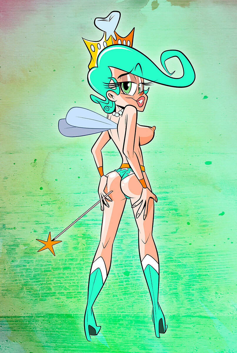 1girl ass big_eyes boots cute female female_only heeled_boots hot looking_at_viewer mostly_nude no_bra panties sexy_ass sideboob solo standing the_fairly_oddparents tooth_fairy_(fop) topless wand wings