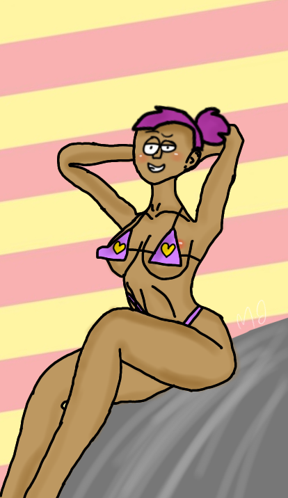 1girl ass bikini blushing_breasts cartoon_network enid heart mariana_iosif milf ok_k.o.!:_let's_be_heroes purple_hair rock sexy