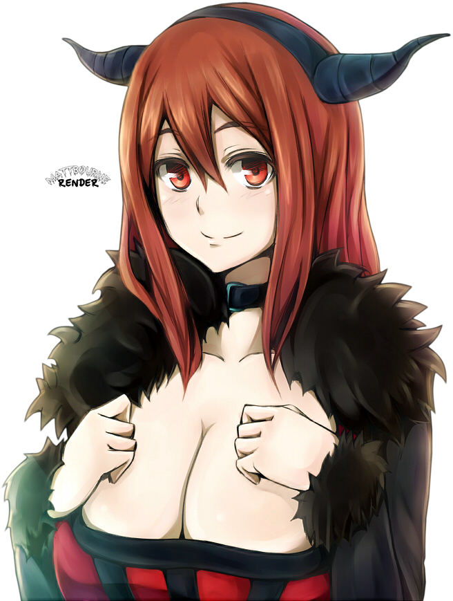 horns huge_breasts looking_at_viewer mattbournerender png red_eyes red_hair transparent_background yuusha_(maoyuu) yuusha_to_maou