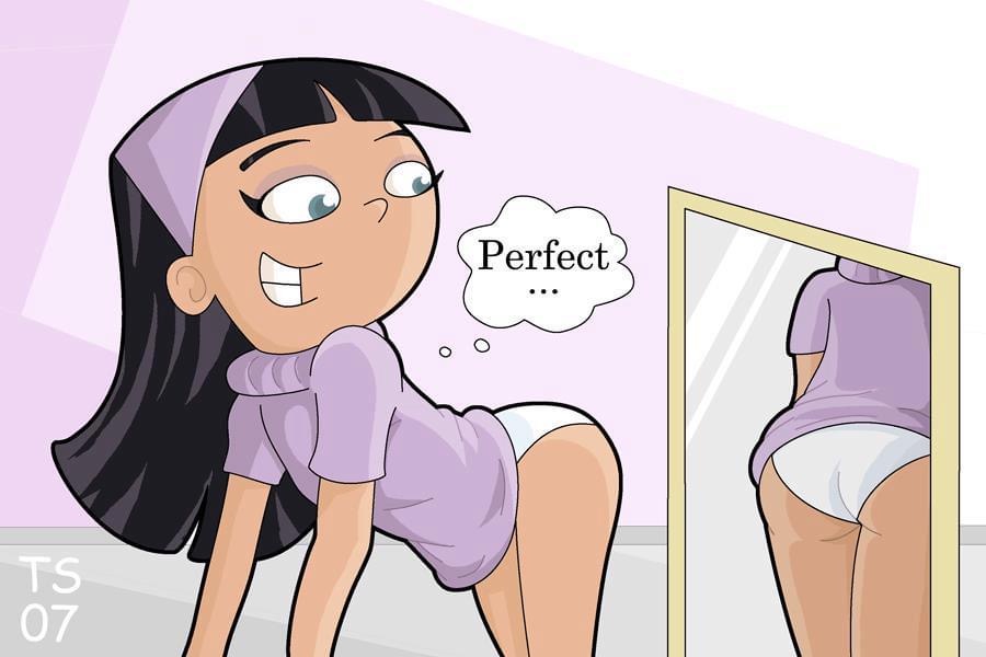 1girl ass bent_over black_hair brunette bubble_ass bubble_butt cheeks cute_ass cute_butt female female_only mirror panties partially_clothed smile solo standing sweater the_fairly_oddparents tommy_simms trixie_tang white_panties