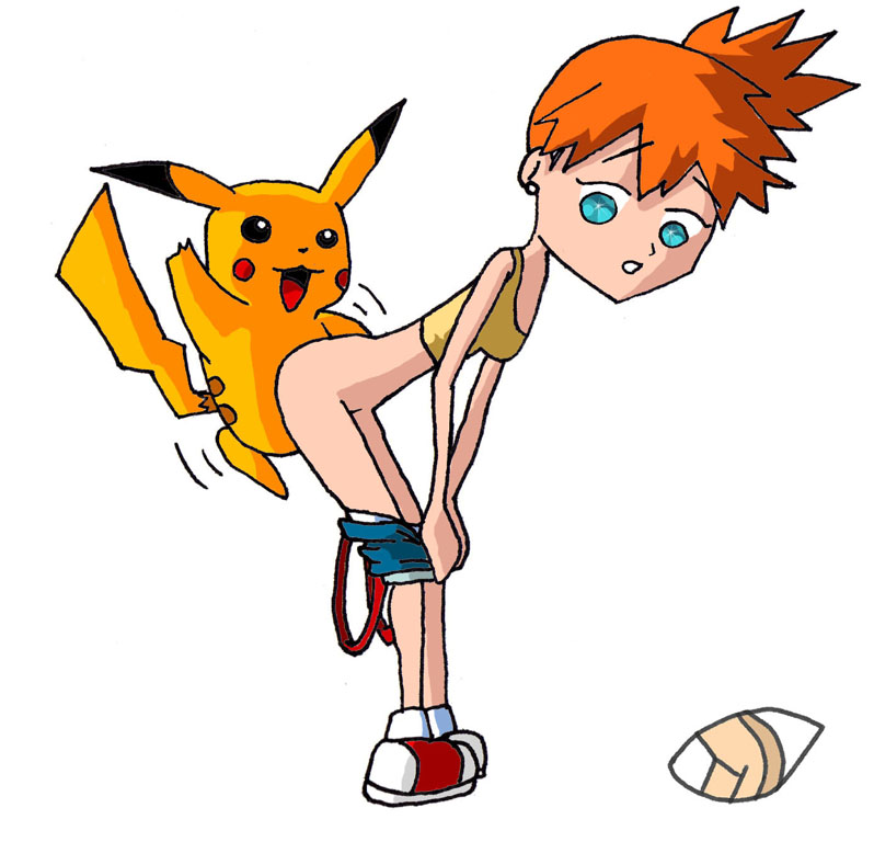 ass bottomless breasts doggystyle from_behind kasumi_(pokemon) lp432 misty pikachu pokemon small_breasts vaginal